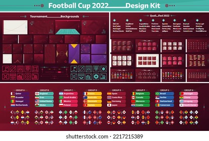 world Football cup 2022 in Qatar social media design kit. Set of Vector illustration for world Football soccer cup 2022. square and horizontal pattern background, groups, matches and design elements. - Shutterstock ID 2217215389