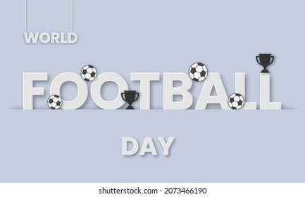 World Football Day vector illustration of 10 December with light background. Paper cut style. Modern design