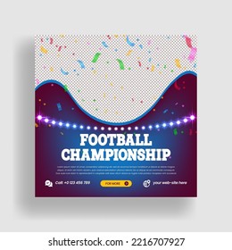 World football soccer championship social media post, web banner, ads or square flyer or poster with gradient colorful template design