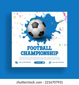 World football soccer championship social media post, web banner, ads or square flyer or poster with gradient colorful template design
