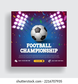 World football soccer championship social media post, web banner, ads or square flyer or poster with gradient colorful template design