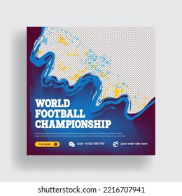 World football soccer championship social media post, web banner, ads or square flyer or poster with gradient colorful template design