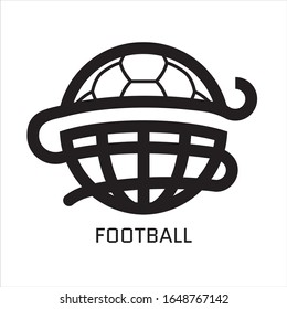 World football and soccer logo design templates. European soccer ball together with earth planet icon. Global sports emblem. Vector flat simple sign.