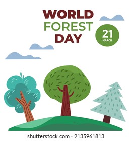 World forest day illustration flat cute tree 