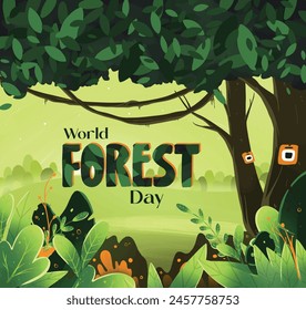 World Forest Day with jungle background. Good for celebration world environment day or presentation for save earth.