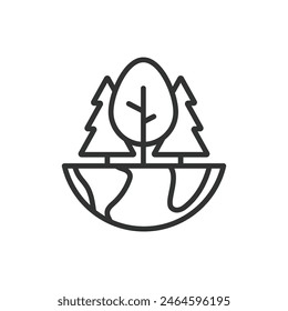 World forest, in line design. Forest, world, trees, nature, green, environment, conservation on white background vector. World forest editable stroke icon.