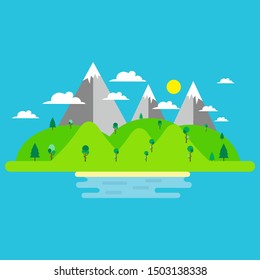 World Forestry Day Illustration, landscape view vector illustration, flat design, nature background, Mountain Flat Design