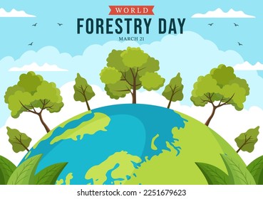 World forestry day on March 21st Illustration to Educate, Love and Protect the Forest in Flat Cartoon Hand Drawn Landing Page Templates