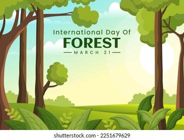 World forestry day on March 21st Illustration to Educate, Love and Protect the Forest in Flat Cartoon Hand Drawn Landing Page Templates