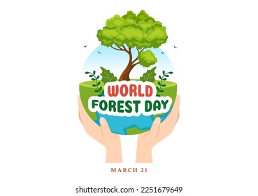 World forestry day on March 21st Illustration to Educate, Love and Protect the Forest in Flat Cartoon Hand Drawn Landing Page Templates