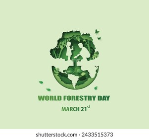 
World Forestry Day paper craft style.Content with vector Application and Program 