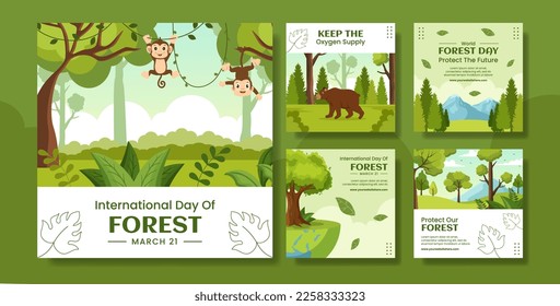 World Forestry Day Social Media Post Flat Cartoon Hand Drawn Templates Illustration