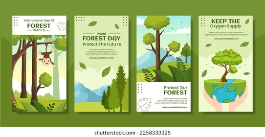 World Forestry Day Social Media Stories Flat Cartoon Hand Drawn Templates Illustration