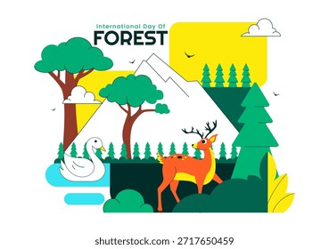 Ilustración vectorial del Día Mundial de la Silvicultura que presenta la conservación forestal mundial, la protección sostenible de la Naturaleza y la conciencia ambiental