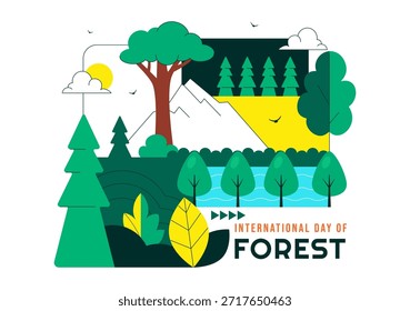 Ilustración vectorial del Día Mundial de la Silvicultura que presenta la conservación forestal mundial, la protección sostenible de la Naturaleza y la conciencia ambiental