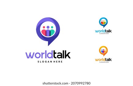 Diseños de los logotipos del Foro Mundial vector concepto, diseños de símbolos del logotipo de World Talk, Símbolo de Discusión