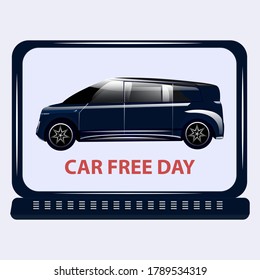 Día mundial libre del coche - pantalla del ordenador del coche - aislado en fondo blanco - vector.