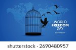 World Freedom Day Concept with Open Birdcage and Flying Birds Illustration