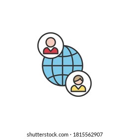 icono de esquema de amistad mundial. Icono de los elementos de la línea de amistad. Los carteles, símbolos y vectores se pueden utilizar para web, logotipo, aplicación móvil, interfaz de usuario, UX en fondo blanco