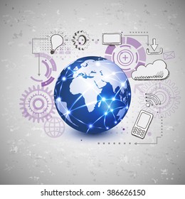 world futuristic technology with digital and icon sketch element concept on grunge background, vector illustration