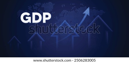 world GDP growth Graph on glowing dotted world map vector poster