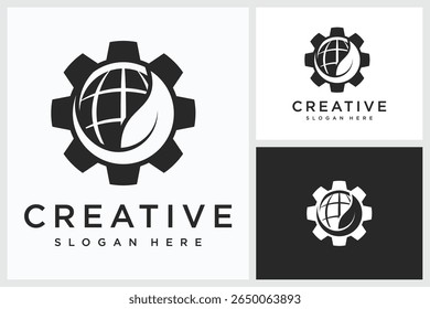 World Gear Leaf Design Inspiration. World Gear Leaf Symbol Logo Vector Template Design, World Gear Leaf Design Logo Vector Illustration
