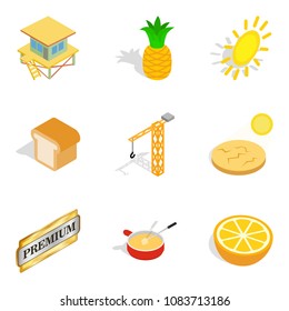 World gen icons set. Isometric set of 9 world gen vector icons for web isolated on white background