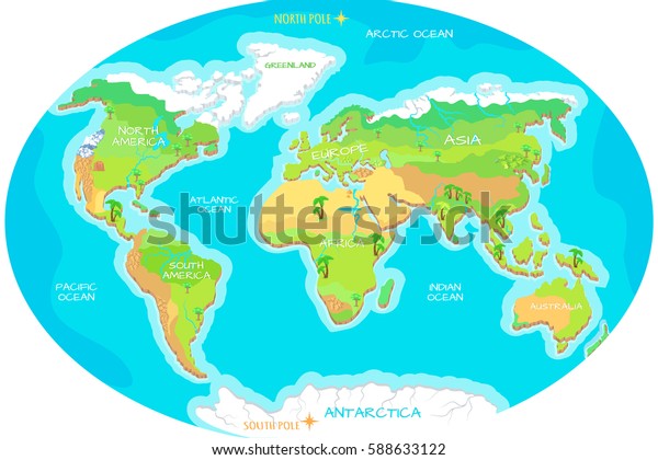 世界の地図 大陸の名前 海 北米 南米 ヨーロッパ アジア オーストラリア アフリカ 南極 ベクターイラスト 太平洋 大西洋 インド 北極海 のベクター画像素材 ロイヤリティフリー