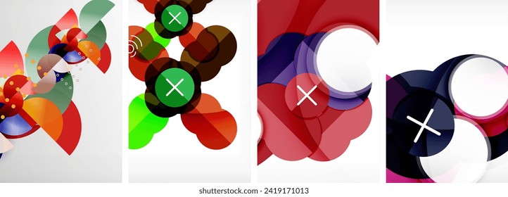 World of geometric elegance with abstract circle poster set. Circles intertwine in a symphony of shapes and colors, offering a contemporary visual feast for your design