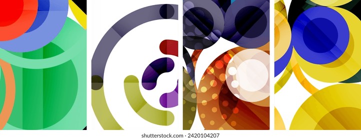 World of geometric elegance with abstract circle poster set. Circles intertwine in a symphony of shapes and colors, offering a contemporary visual feast for your design