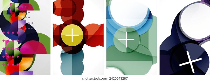 World of geometric elegance with abstract circle poster set. Circles intertwine in a symphony of shapes and colors, offering a contemporary visual feast for your design