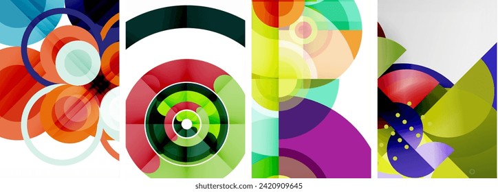 World of geometric elegance with abstract circle poster set. Circles intertwine in a symphony of shapes and colors, offering a contemporary visual feast for your design