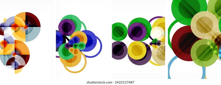 World of geometric elegance with abstract circle poster set. Circles intertwine in a symphony of shapes and colors, offering a contemporary visual feast for your design