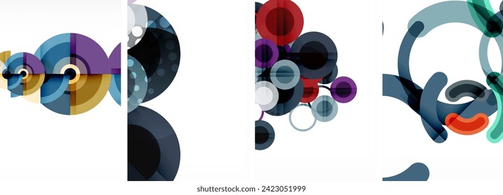 World of geometric elegance with abstract circle poster set. Circles intertwine in a symphony of shapes and colors, offering a contemporary visual feast for your design