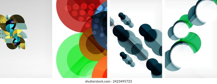World of geometric elegance with abstract circle poster set. Circles intertwine in a symphony of shapes and colors, offering a contemporary visual feast for your design