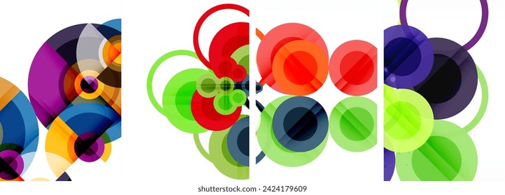 World of geometric elegance with abstract circle poster set. Circles intertwine in a symphony of shapes and colors, offering a contemporary visual feast for your design