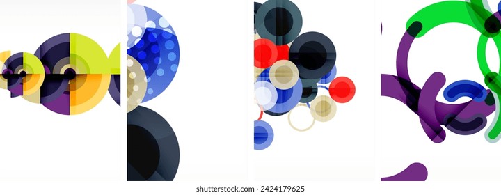 World of geometric elegance with abstract circle poster set. Circles intertwine in a symphony of shapes and colors, offering a contemporary visual feast for your design