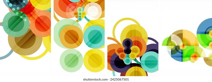 World of geometric elegance with abstract circle poster set. Circles intertwine in a symphony of shapes and colors, offering a contemporary visual feast for your design