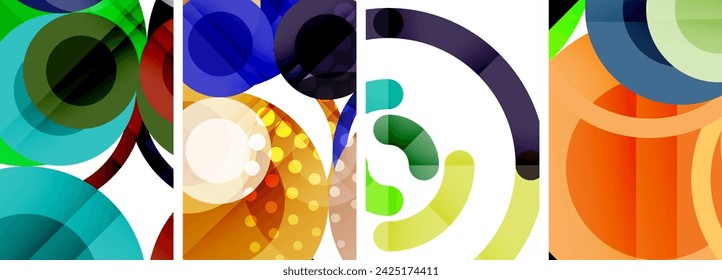 World of geometric elegance with abstract circle poster set. Circles intertwine in a symphony of shapes and colors, offering a contemporary visual feast for your design