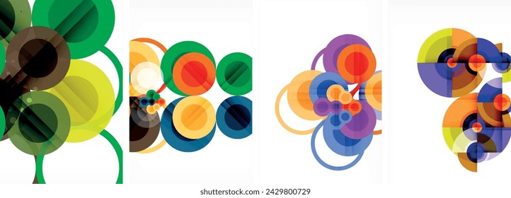 Welt der geometrischen Eleganz mit abstraktem Kreis-Plakat-Set. Kreise verflechten sich in einer Symphonie aus Formen und Farben und bieten ein zeitgemäßes visuelles Fest für Ihr Design