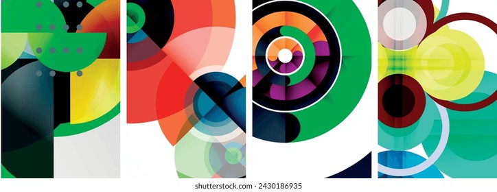 World of geometric elegance with abstract circle poster set. Circles intertwine in a symphony of shapes and colors, offering a contemporary visual feast for your design