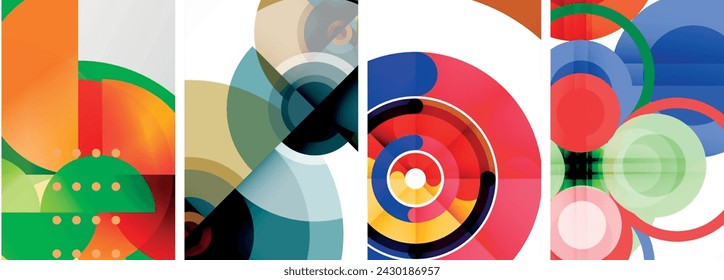 World of geometric elegance with abstract circle poster set. Circles intertwine in a symphony of shapes and colors, offering a contemporary visual feast for your design