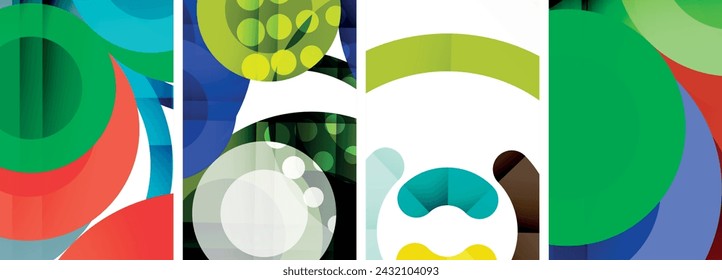World of geometric elegance with abstract circle poster set. Circles intertwine in a symphony of shapes and colors, offering a contemporary visual feast for your design