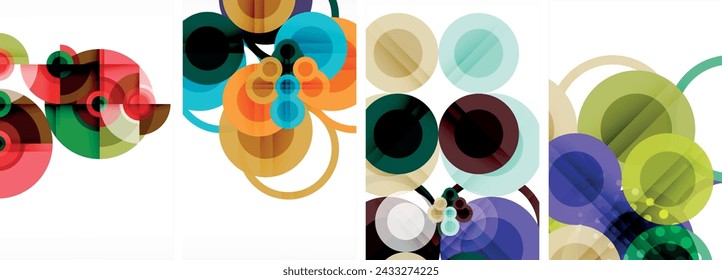 World of geometric elegance with abstract circle poster set. Circles intertwine in a symphony of shapes and colors, offering a contemporary visual feast for your design