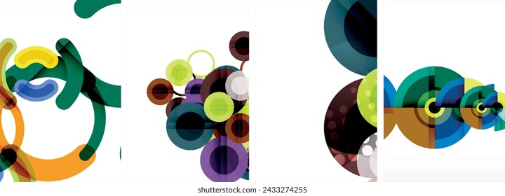 World of geometric elegance with abstract circle poster set. Circles intertwine in a symphony of shapes and colors, offering a contemporary visual feast for your design