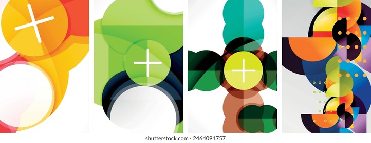 World of geometric elegance with abstract circle poster set. Circles intertwine in a symphony of shapes and colors, offering a contemporary visual feast for your design