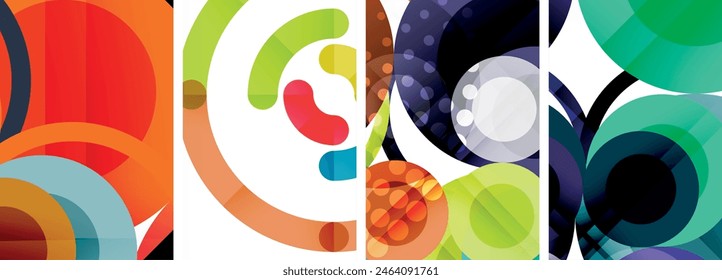 World of geometric elegance with abstract circle poster set. Circles intertwine in a symphony of shapes and colors, offering a contemporary visual feast for your design