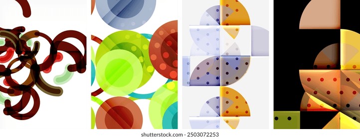 World of geometric elegance with abstract circle poster set. Circles intertwine in a symphony of shapes and colors, offering a contemporary visual feast for your design