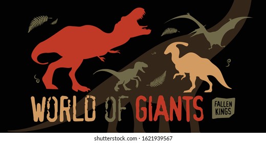 World of giants cartoon background with representatives of extinct predator of jurassic period flying bipeds and quadrupeds lizards vector illustration