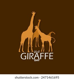 World Giraffe Day event animal banner. Several giraffes on dark brown background to celebrate on June 21st